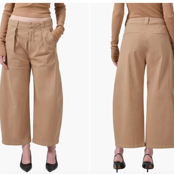 Citizens of Humanity Cara Pleated Wide Leg Pants Khaki Tan Crop Trousers 6 28 - Picture 1 of 10